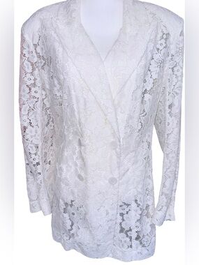 Express White Lace Double-Breasted Blazer